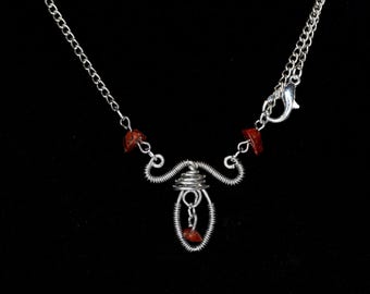 Wire Wrapped Pendant Necklace Red Jasper Stone Silver Repurposed Recycled Minimalist