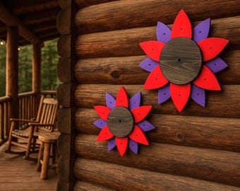 Medium Rustic Wood Flower Wall Art – Hand‑Painted for Porch, or Home Décor