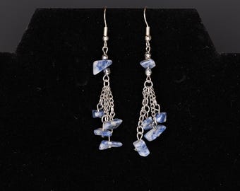 Dangle Earrings Blue Sodalite Stone Silver Repurposed Recycled Fairy Faerie
