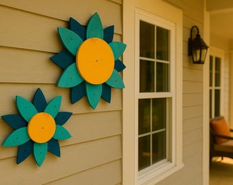 Large Rustic Wood Flower Wall Art – Hand‑Painted for Porch, or Home Décor