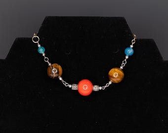 Bracelet Tiger Eye Blue Stone Red Ceramic Silver Repurposed Recycled