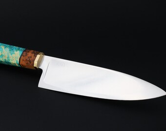 Chef knife with convex + c-grind. RWL-34 stainless powder steel.