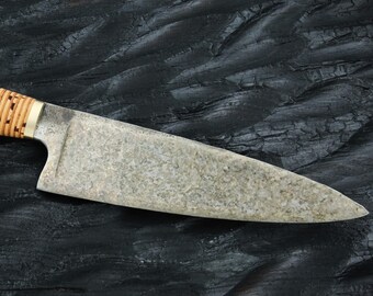 Chef knife with birch bark handle and c-grind blade
