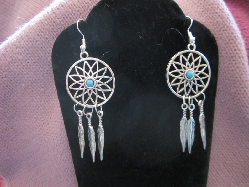 Southwestern Style Earrings with Feather Dangles