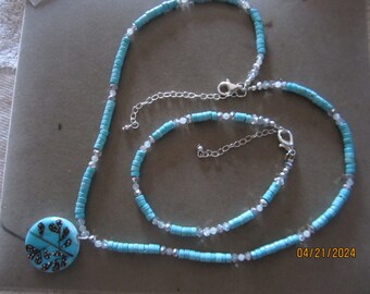 Genuine BlueTurquoise Heishi Bead Necklace set