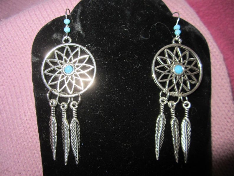 Southwestern Style Earrings with Feather Dangles