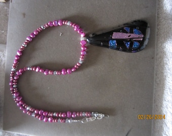 Beautiful Diacroic Glass Pendant with Fresh Water Pearl Necklace.