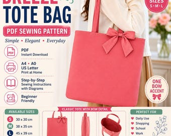 Breeze Tote Bag Sewing Pattern, Beginner-Friendly Bow Accent (PDF Download)