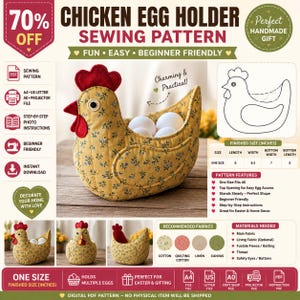 Chicken Egg Holder Sewing Pattern, Hen Egg Basket DIY Fabric Craft (PDF Download),