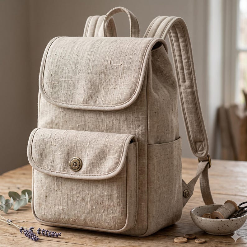 Peut inclure: Un sac &agrave; dos beige en tissu textur&eacute; dot&eacute; d'un rabat sup&eacute;rieur, d'une poche avant ferm&eacute;e par un bouton m&eacute;tallique rond et de bretelles rembourr&eacute;es r&eacute;glables. Le mod&egrave;le comprend une poign&eacute;e sup&eacute;rieure et des poches lat&eacute;rales de rangement.