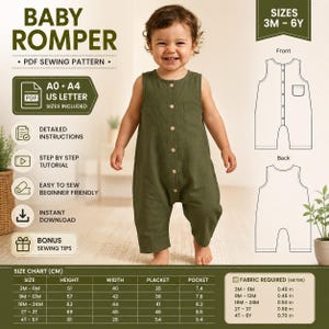 Baby Romper Pattern | Toddler Playsuit Pattern | Baby Sewing Pattern| Button Front Romper | Baby Jumpsuit | Intantn downlaod | Baby Sleeper
