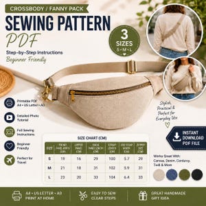 Crossbody Bag Sewing Pattern, Fanny Pack PDF, Sling Bag, bag sewing pattern, travel bag, cross bag, stylo bag, tote ba, phone bag, phone bag