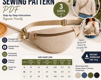 Wzór na torebkę typu crossbody dla początkujących, saszetkę biodrową w formacie PDF, torbę typu sling bag (do pobrania na bieżąco)