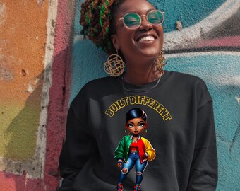 Melanin Queen PNG, "Construída Diferente" Arte Digital de Garota Negra (Sublimação, DTF)