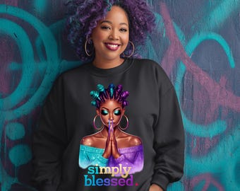 Mulher negra simplesmente abençoada orando PNG | Design de sublimação de melanina (Download digital)