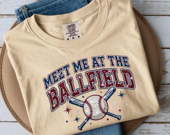 Meet Me At The Ballfield PNG, Baseball Season Faux Rhinestone Design, Bling Baseball Mom Shirt Graphic, Game Day Sublimation Download