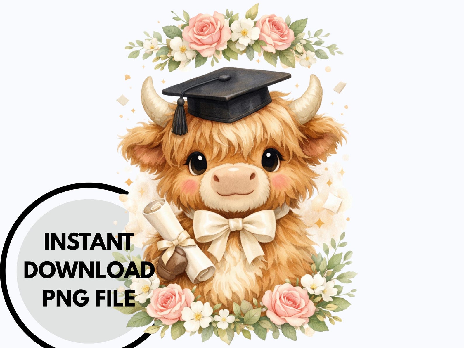 Graduation Highland Cow PNG Clipart, Cute Cow Graduate Sublimation ...