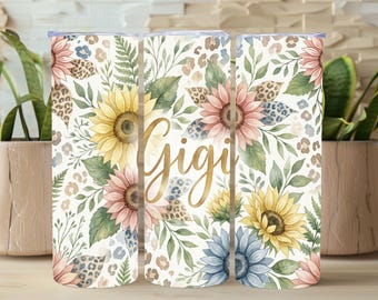 Envoltura para vaso Gigi, diseño de vaso delgado de sublimación de 20 oz "Abuela Gigi", descarga digital floral del Día de la Madre, vaso abuela PNG