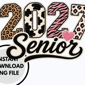 Dierenprint Senior 2027 PNG, Afstudeerclipart klas van 2027, Luipaardprint Senior Sublimatieontwerp, Trendy Afstudeershirt PNG