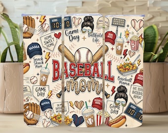 Envoltura de vaso PNG para mamá de béisbol, diseño de vaso delgado de 20 oz para mamá de béisbol del día del juego, collage de sublimación de mamá del campo de béisbol