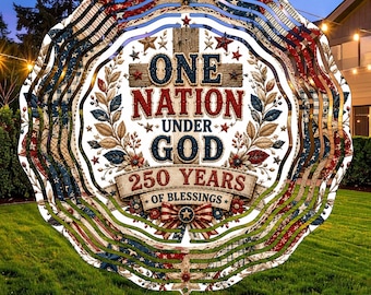 Molinillo de viento patriótico PNG, diseño de sublimación "Una nación bajo Dios", cruz de patchwork cristiana americana, 250 años de bendiciones.