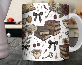 Envoltura para taza de novela romántica oscura, diseño gótico de 325 ml con estética de lectura de Booktok, envoltura para taza con temática de amantes de los libros picantes