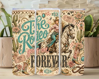 El rodeo continúa para siempre (PNG), diseño retro de vaquera rodeo por sublimación, descarga digital de Western Horse Country