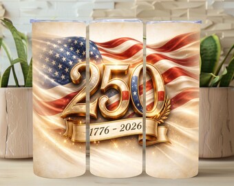 Envoltura para vaso del 250.º aniversario de EE. UU., bandera estadounidense, sublimación delgada de 20 oz, diseño de la independencia, png