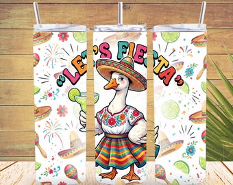 Envoltorio para vaso Let's Fiesta Goose PNG, diseño de sublimación delgado divertido del Cinco de Mayo de 20 oz, Silly Margarita Party Goose
