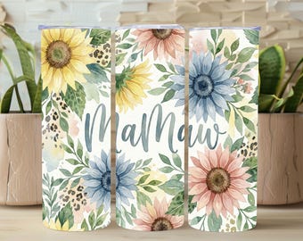 Envoltura para vaso MaMaw, diseño de vaso delgado de 20 oz "Abuela MaMaw", descarga de sublimación floral para el Día de la Madre