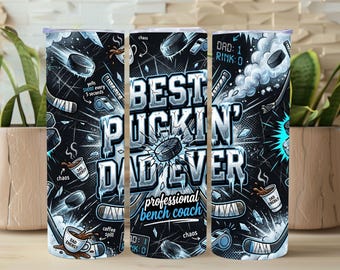 Vaso térmico de hockey "Best Puckin Dad" (El mejor papá que juega al hockey), vaso térmico delgado de 20 oz para el Día del Padre con diseño de sublimación, descarga digital para el Día del Padre.