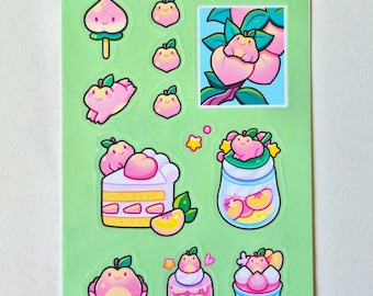 Foglio di adesivi Peach Frog / Adesivi con simpatici animali / Decorazioni per diari e agende