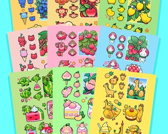 Stampa artistica di animali di frutta 4x5 / Illustrazione di animali carini / Piccola arte murale
