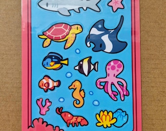 Foglio di adesivi con creature marine / Adesivi con simpatici animali dell'oceano / Decorazioni per diari e agende