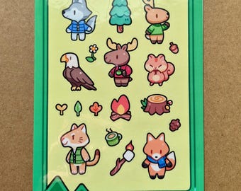 Foglio di adesivi con animali della foresta / Adesivi con animali carini / Decorazioni per diari e agende