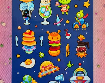 Foglio di adesivi Space Alien Diner / Adesivi Galaxy Food / Decorazioni per diari e pianificatori