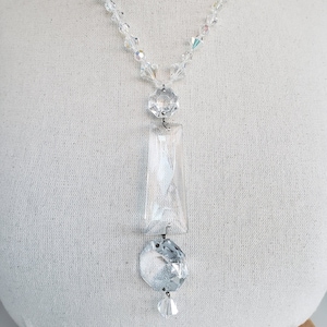 Aurora Borealis Crystal Chandelier Prism Necklace: Repurposed Vintage Pendant
