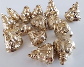 2 Vintage Puffy Gold Tone Brass Scroll Stamped Drop Charm Puffed Hollow Component Pendants Earrings Findings 1 Pair Ornament Bulbs