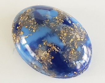 1 Vintage 13x18 mm gespikkelde marineblauw gouden ovale acrylhars cabochon steen