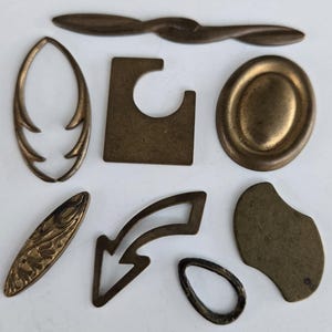Vintage 8 piece Lot MIxed Shapes Raw Brass Blank Stamping Mounting for Jewelry Making