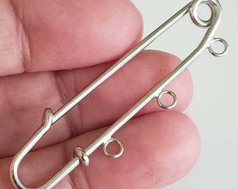 Vintage Silver Tone Safety Pin Style 3 Charm Holder 2-3/16&quot; by 5/8&quot;