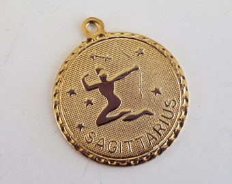 1 Vintage Sagittarius Zodiac Gold Tone Charm 3/4&quot; Dead Stock Pendant Horoscope Astrology