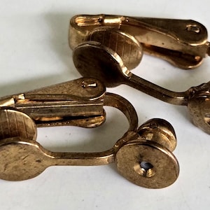 1 Vintage Pair Pierced Earring Converters Post to Clip Earrings Brass Gold Tone 5/8&quot; by 3/8&quot;