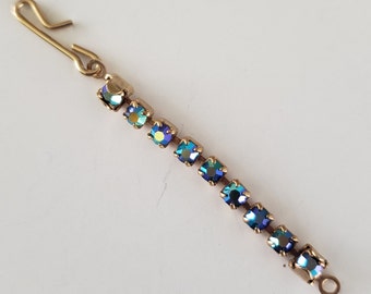 Vintage Aurora Borealis Rhinestone Gold Tone Necklace Extender Hook Clasp 2-1/8&quot;