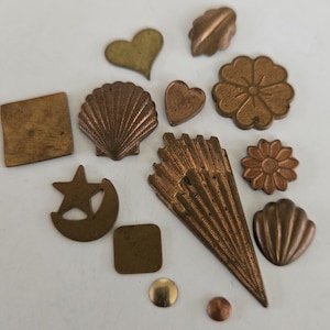 Vintage 13 piece Lot MIxed Shapes Raw Brass Blank Stamping Mounting for Jewelry Making