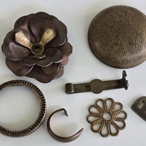 Vintage 7 Piece Lot Mixed Miscellaneous Shapes Raw Brass Blank Stamping Mounting Findings for Jewelry Making