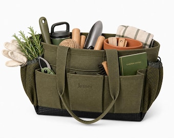 Personalised Heavy Duty Garden Tool Bag, Waterproof Organiser Tote, Men Women Gift
