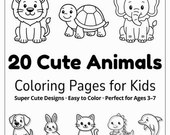 20 Desenhos de Animais Kawaii para Colorir em PDF (A4) – Livro Imprimível para Crianças