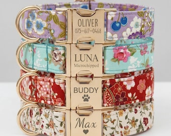 Personalized Dog Collar Leash Harness - Floral with Bow Tie