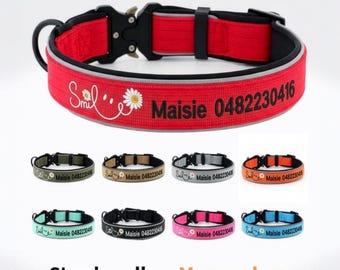Personalized Embroidered Nylon Dog Collar, Custom Name Phone Number, Reflective Durable ID Tag Alternative